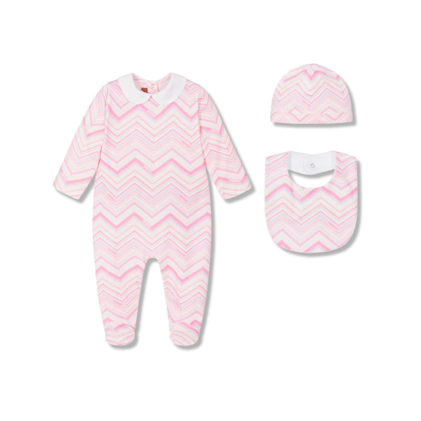 Baby Girls Pink Zigzag Romper ( Set of 3 )