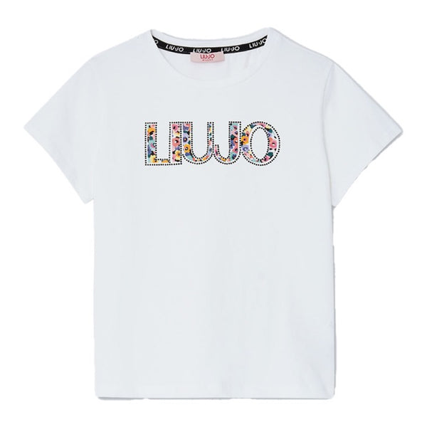 Girls White Cotton Logo T-Shirt