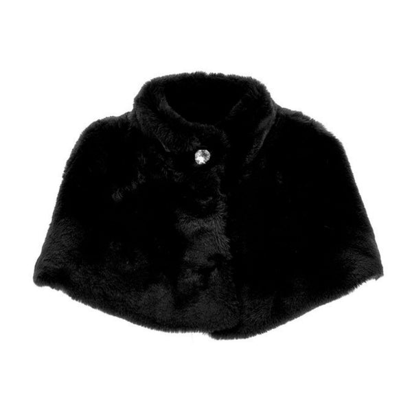 Girls Black Faux Nutria Fur Plush Cape
