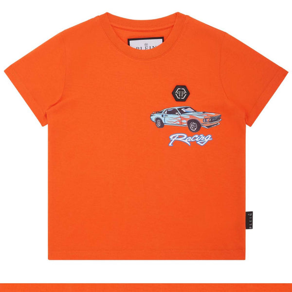Boys Orange Car Logo-Patch Cotton T-Shirt