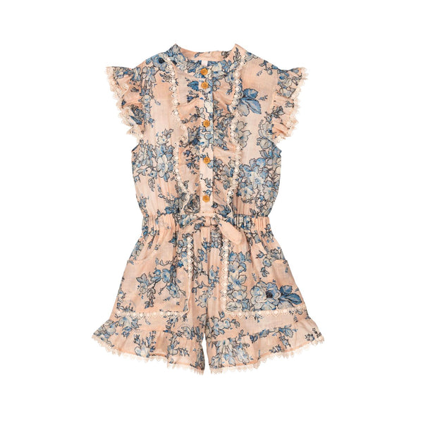 Girls Pink Floral Cotton Jumpsuit