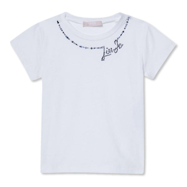 Girls White Rhinestones-Logo T-Shirt