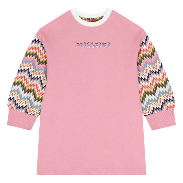 Girls Pink Logo-Print Zig-Zag Dress