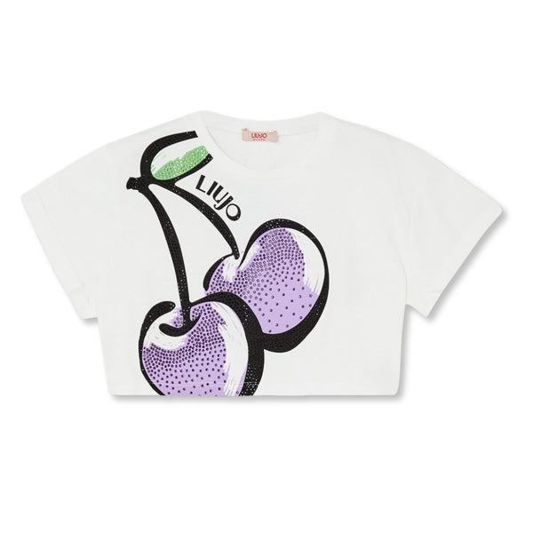 Girls White Gemstones-Cherry T-Shirt
