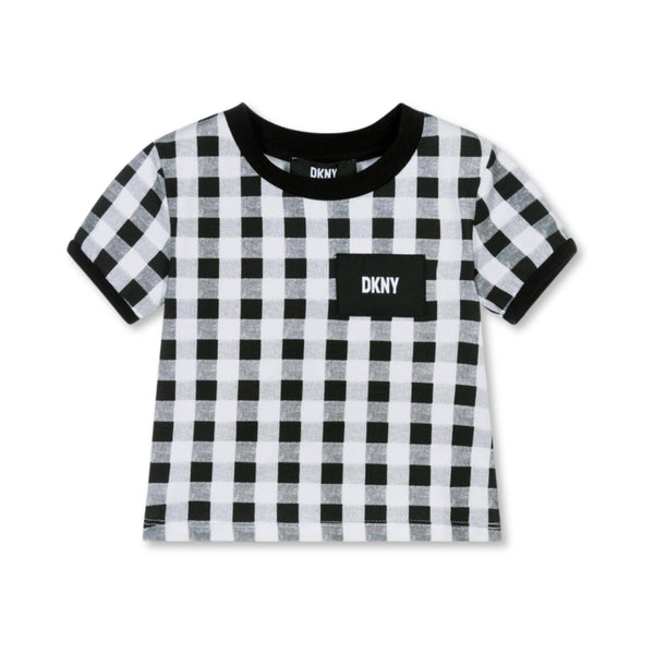 Girls Black Gingham Cotton T-Shirt