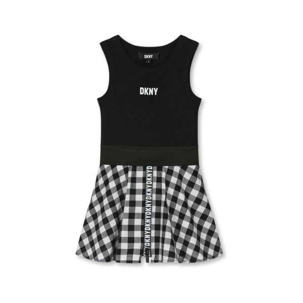 Girls Black Cotton Gingham Dress