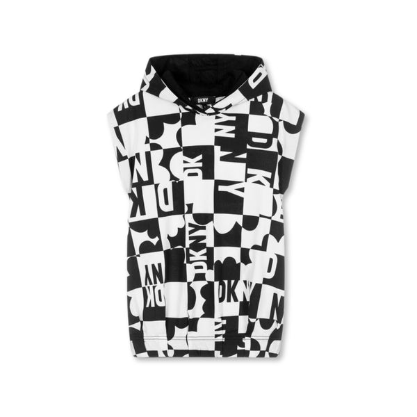 Girls Black & White Hooded Dress