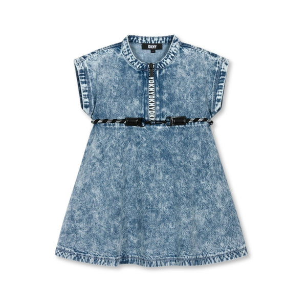 Girls Blue Acid Wash Denim Dress