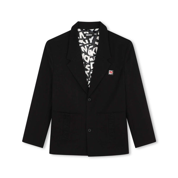 Girls Black Logo Single-Breasted Blazer