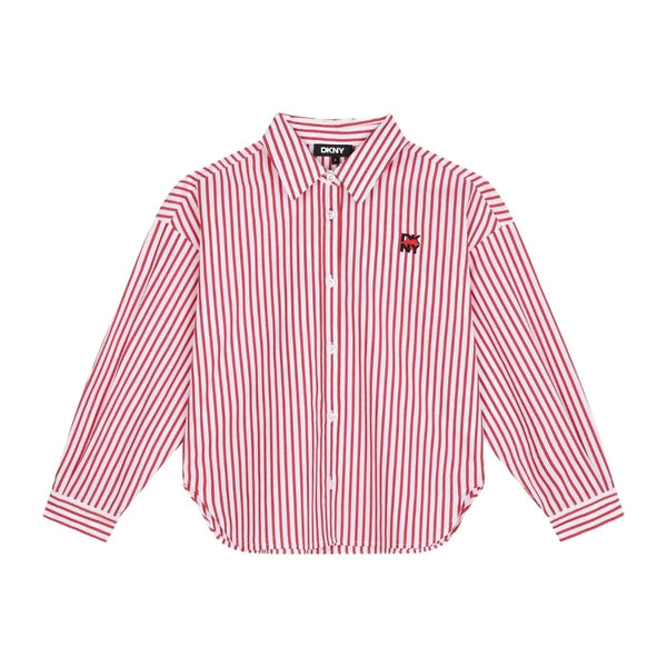 Girls White & Red Striped Cotton Shirt