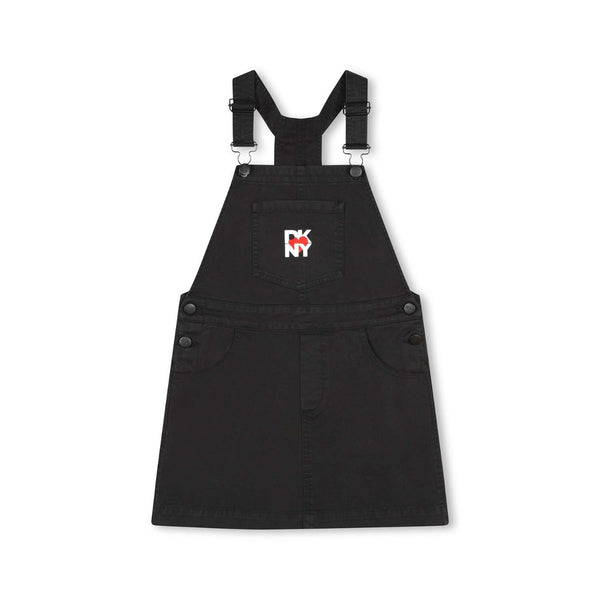 Girls Black Logo-Embroidered Denim Dungaree Dress