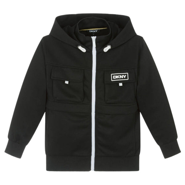 Boys Black Pique Zip-Up Hoodie