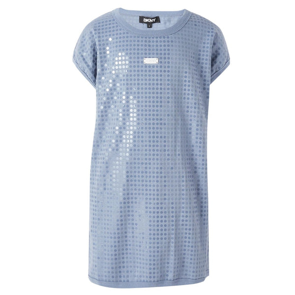 Girls Blue Sequin-Embellished T-Shirt Dress