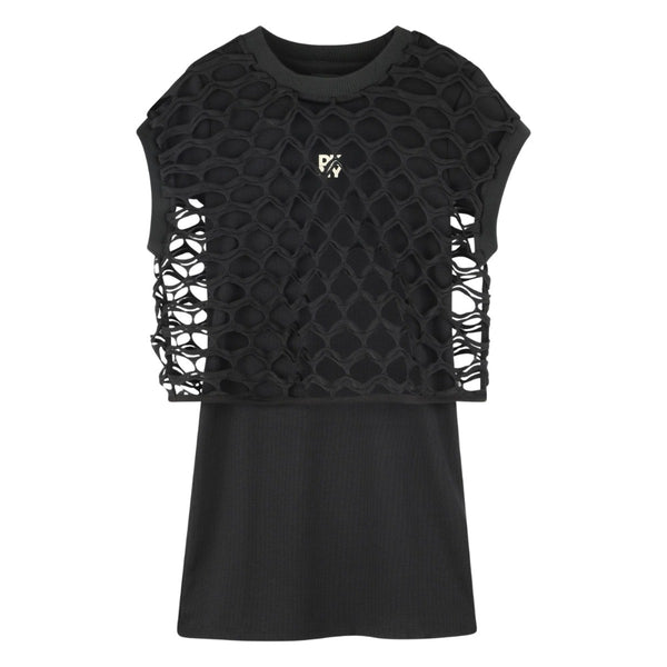 Girls Black Layered Mesh Dress
