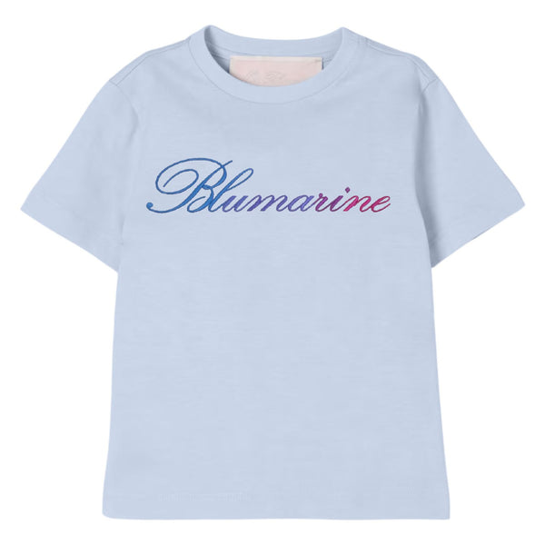 Girls Blue Embroidered-Logo T-Shirt