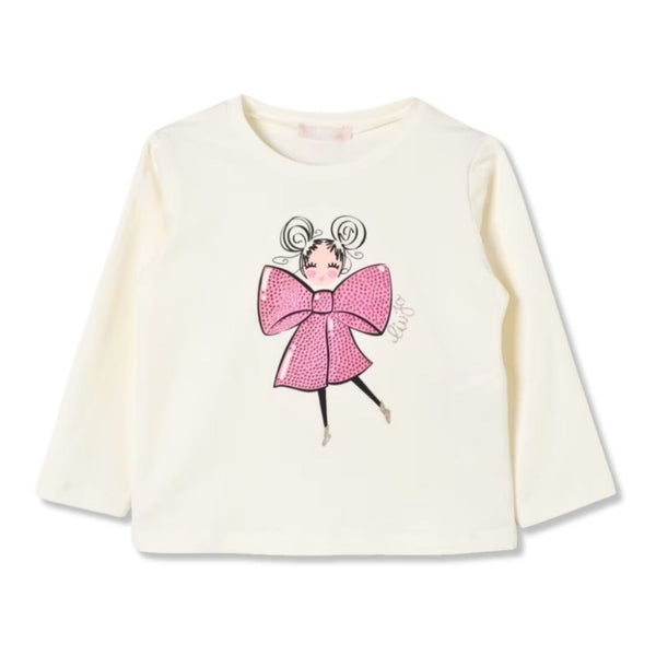 Girls Ivory Bow-Applique Cotton T-Shirt
