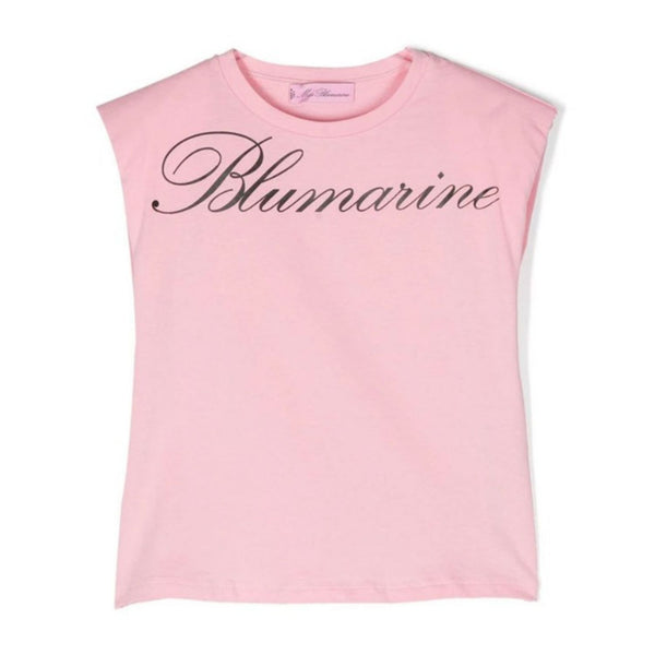 Girls Pink Sleeveless Logo Print T-Shirt