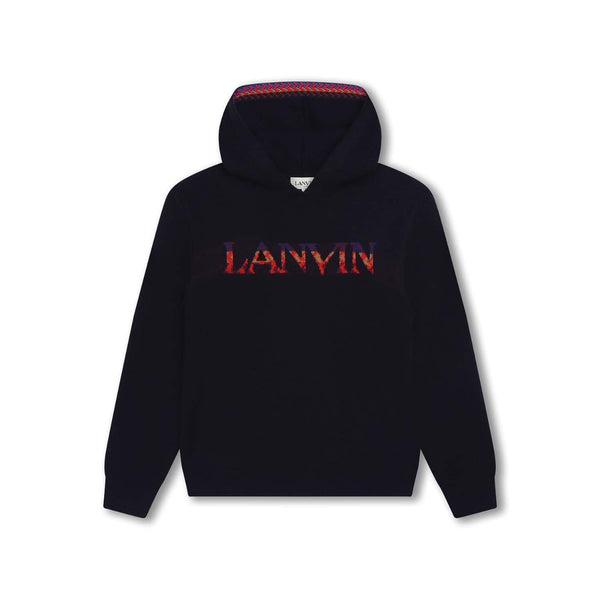 Girls Black Logo Intarsia-Knit Hoodie