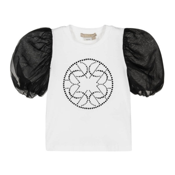 Girls White and Black Silk Sleeve T-Shirt