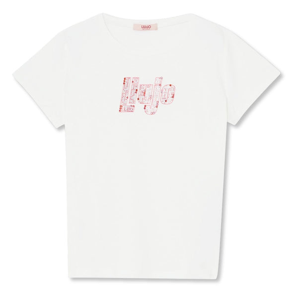 Girls White Rhinestones-Logo T-Shirt