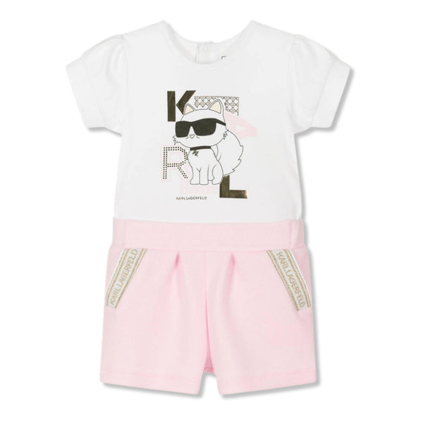 Girls Pink & White Cotton Shorts Set