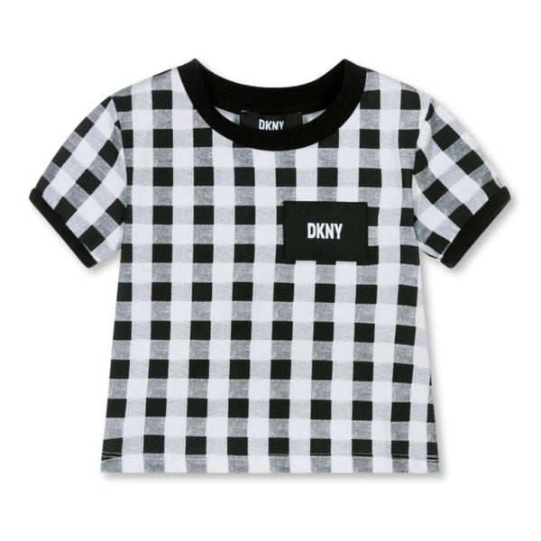 Girls Black Gingham Cotton T-Shirt