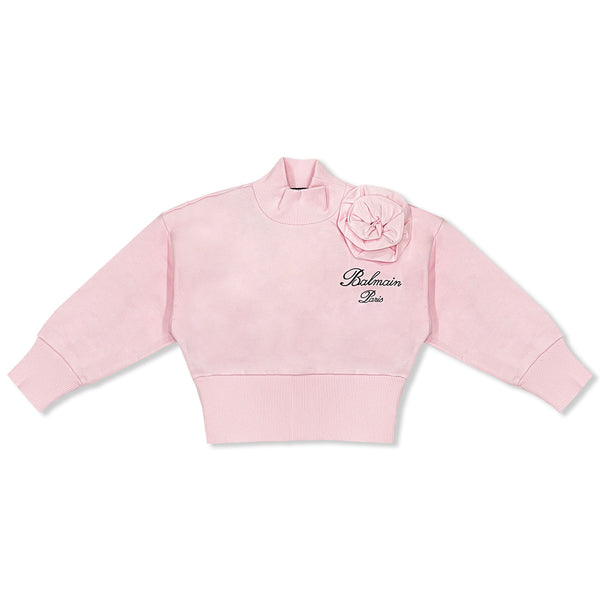 Girls Pink Floral-Applique Cotton Sweatshirt