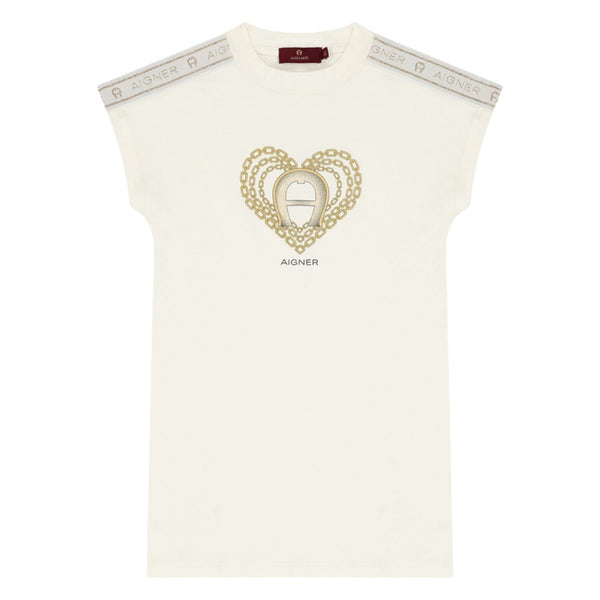 Girls Ivory Logo Heart-Print Dress