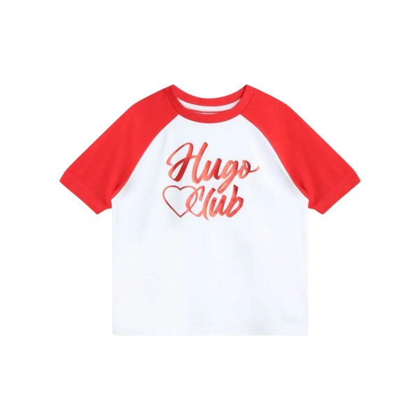 Girls White & Red Heart-Print T-Shirt