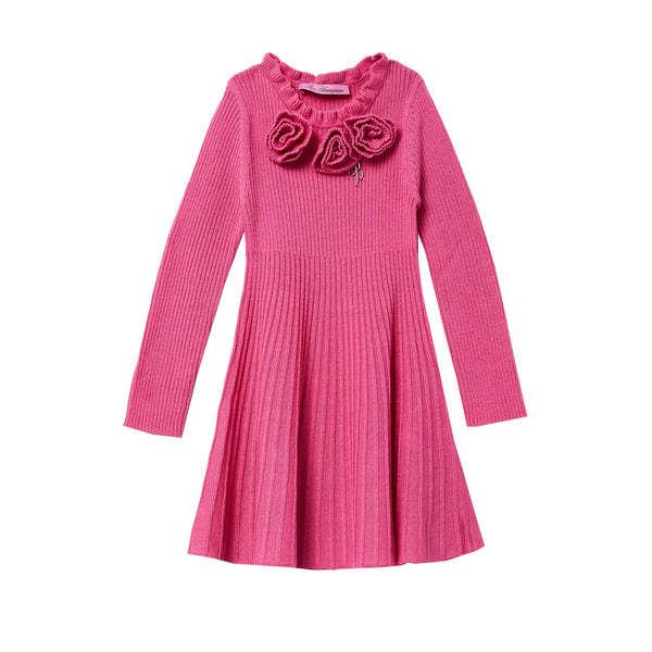 Girls Pink Flower Wool Dress