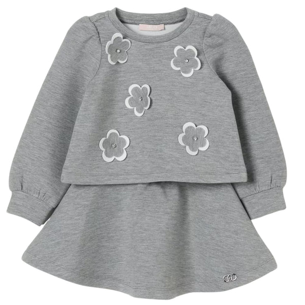 Baby Girls Grey Flower-Patch Skirt Set