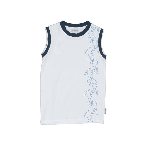 Boys White Sleeveless Logo-Print T-Shirt