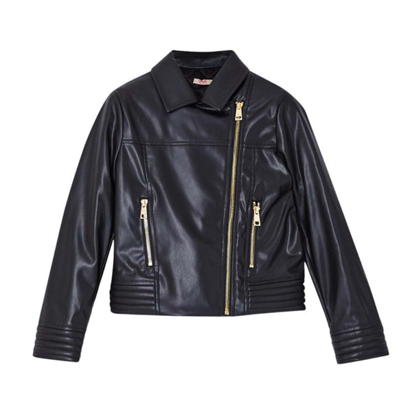 Girls Black Coated Fabric Jacket