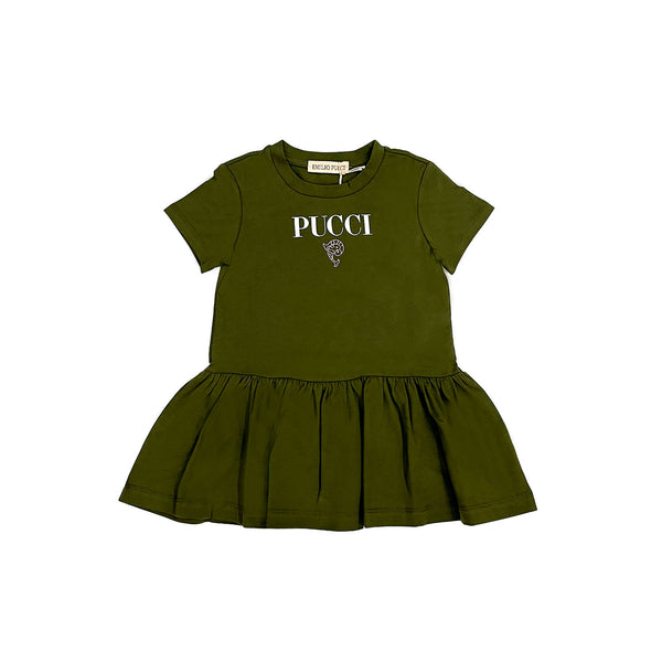 Girls Green Cotton Logo Dress