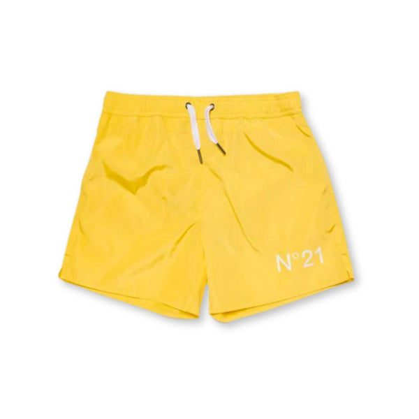 Boys Yellow Logo-Print Swim Shorts