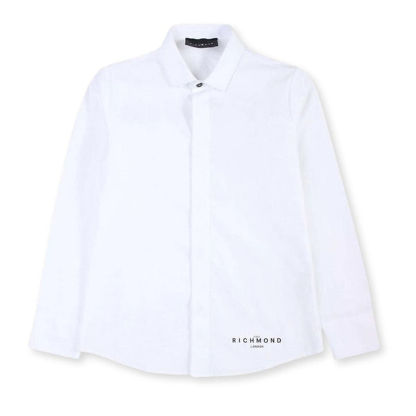 Boys White Logo Print Shirt