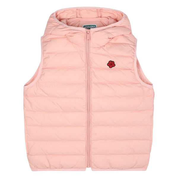 Girls Pink Logo-Patch Puffer Vest Jacket