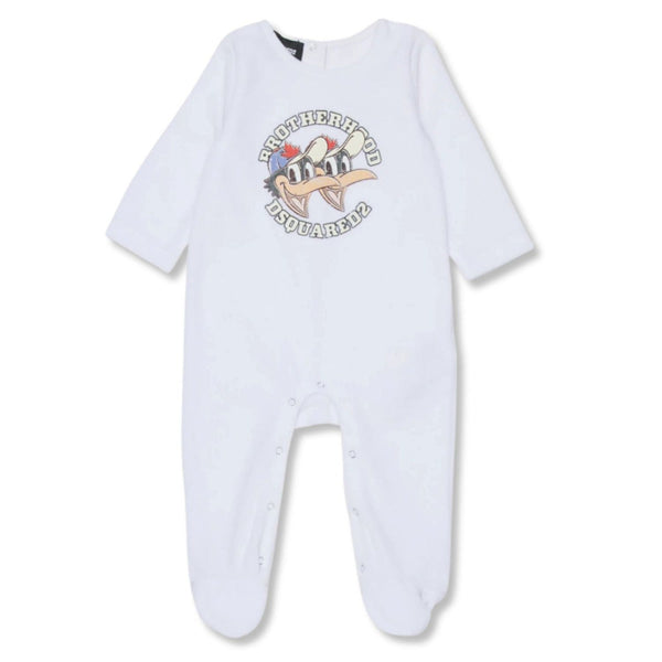 Baby Unisex White Logo-Print Romper