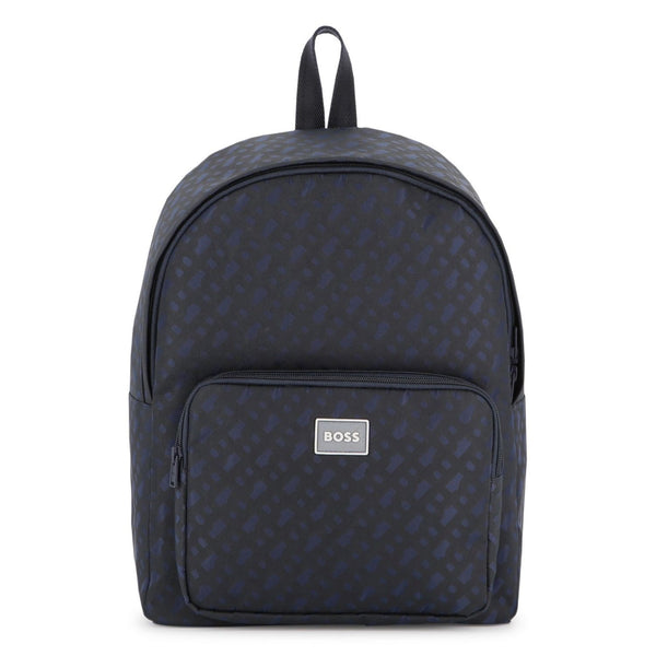 Boys Navy Blue All-Over Logo Backpack