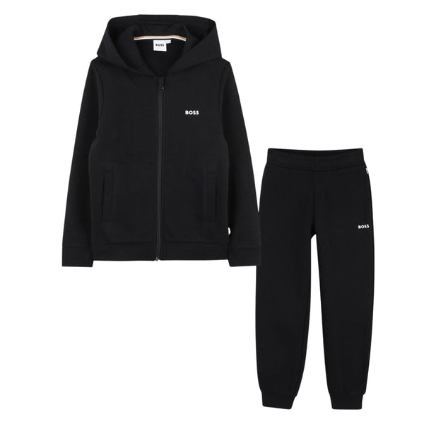 Boys Black Logo-Print Hooded Tracksuit
