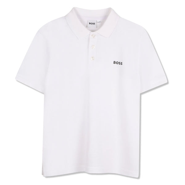 Boys White Logo-Print Polo T-Shirt