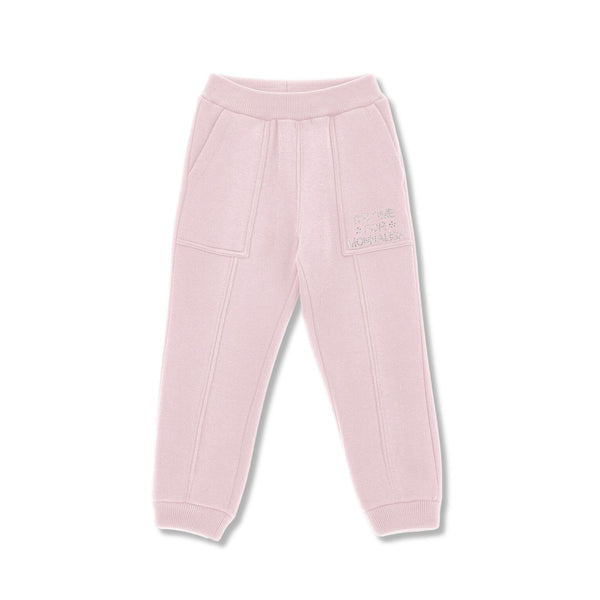 Girls Pink Fleece Joggers With Rhinestones Logo