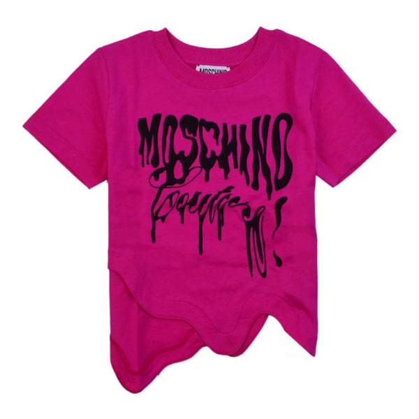 Girls Pink Logo-Print Scallop-Hem T-shirt