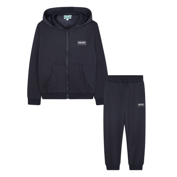 Boys Navy Blue Logo-Print Hooded Tracksuit