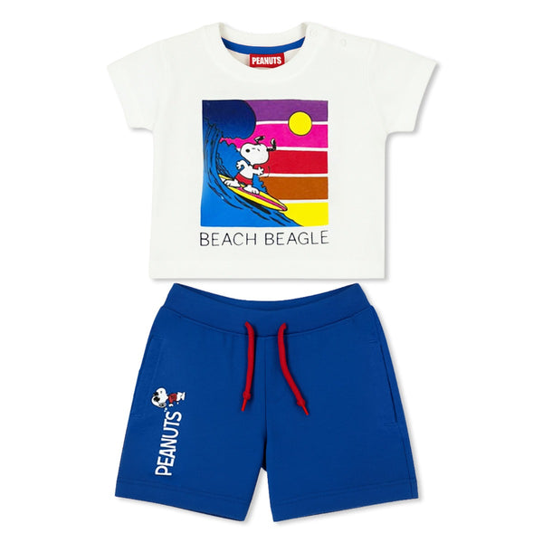 Boys White & Blue Logo-Print Short Sets