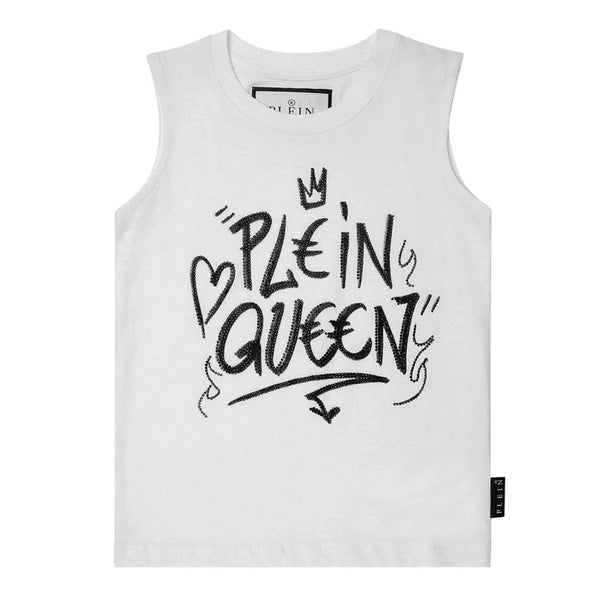 Girls White Crystal-Embellished Cotton T-shirt