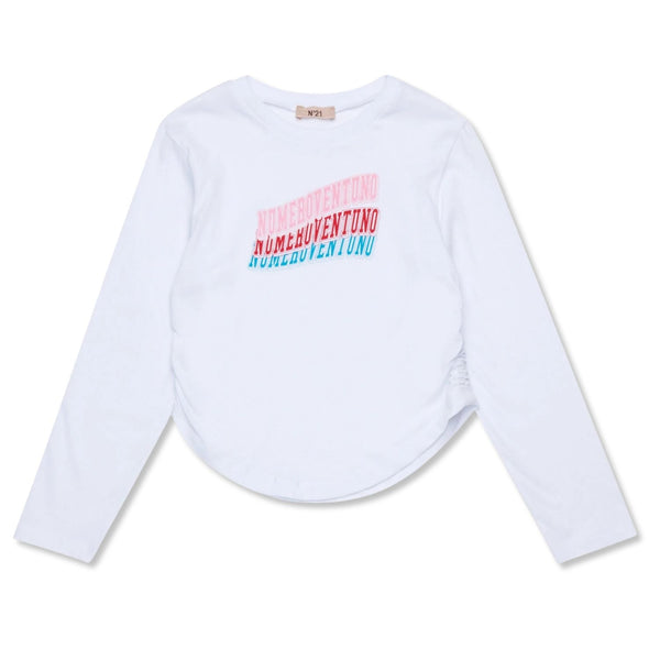 Girls White Graphic Printed T-Shirt