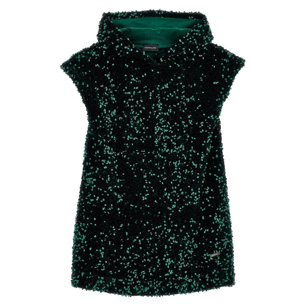 Girls Green Velvet Hooded Dress