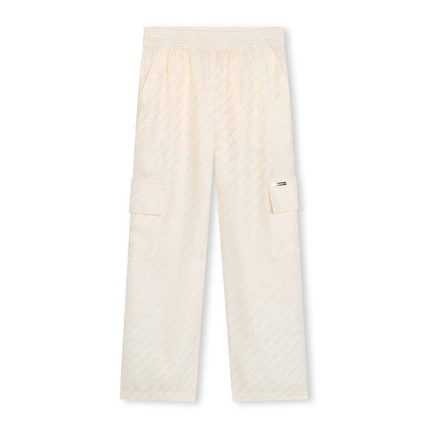 Girls Cream Monogram-Pattern Satin Trouser