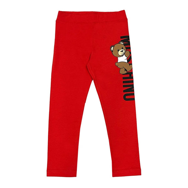 Girls Red Cotton Teddy Bear Leggings